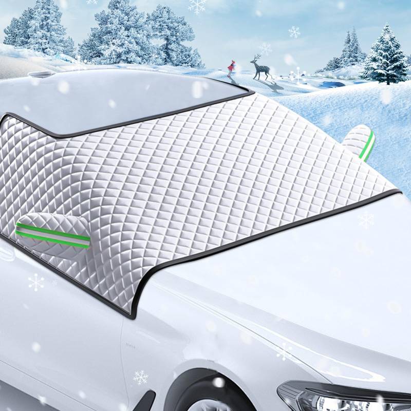 Gohytal Frontscheibenabdeckung Winter,Windschutzscheibenabdeckung Auto mit 2 Spiegelabdeckungen,Faltbare Scheibenabdeckung,Magnetisch Abdeckung Frontscheibe gegen EIS,Frost,Wasserdicht,UV,Schnee,Staub von Gohytal