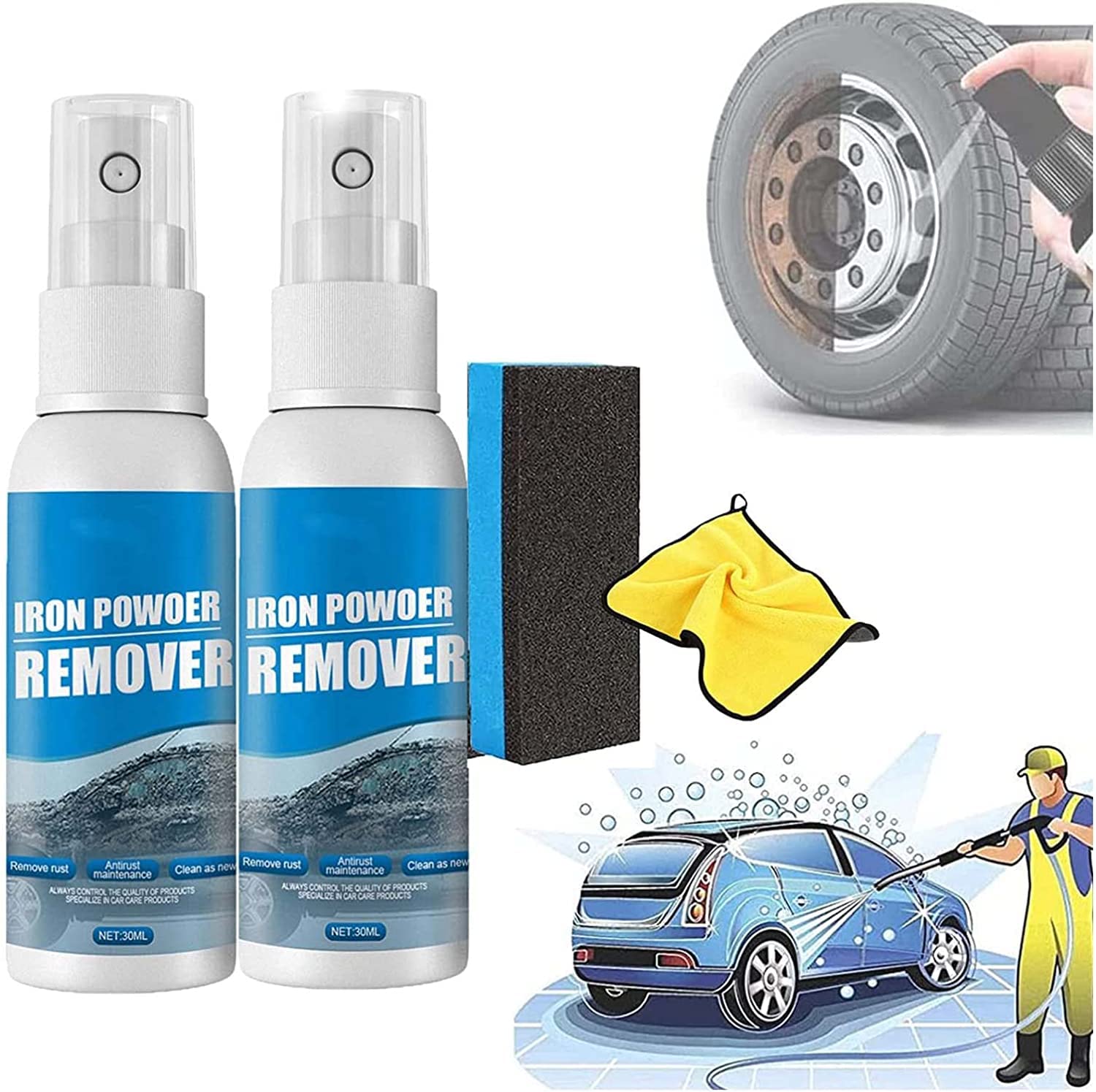 Gokame Iron Powder Remover, Car Rust Removal Spray,Rustout Instant Remover Spray, Rust Inhibitor Derusting Spray, Metal Surface Chrome Paint Car Cleaning, Car Rust Remover Spray (30ml-2pcs) von Gokame