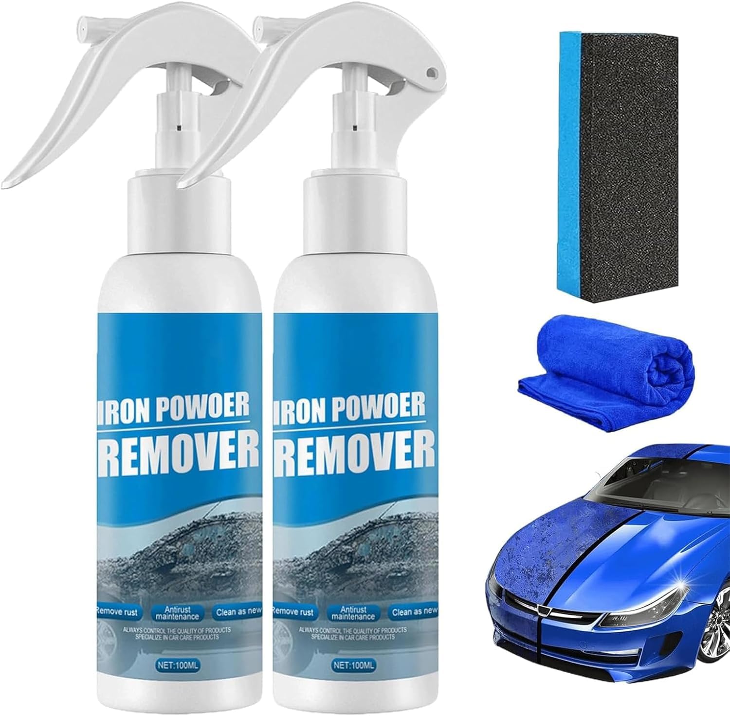 Gokame Iron Powder Remover, New Car Rust Removal Spray 100ml, Rustout Instant Remover Spray, Rust Inhibitor Derusting Spray, Metal Surface Chrome Paint Car Cleaning (2Set) von Gokame