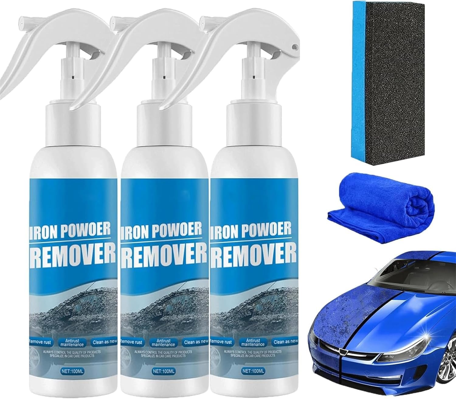 Gokame Iron Powder Remover, New Car Rust Removal Spray 100ml, Rustout Instant Remover Spray, Rust Inhibitor Derusting Spray, Metal Surface Chrome Paint Car Cleaning (3Set) von Gokame