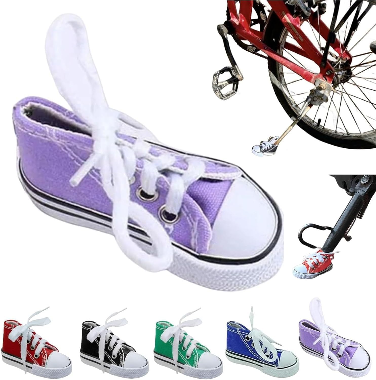 Personalisierte Motorrad-Fußstütze, kleiner Schuh, Motorrad-Seitenständer, Kickstand-Verlängerungspolster, Ständer-Verlängerungspad, niedliche Mini-Leinwandschuhe, Seitenstände (Purple) von Gokame