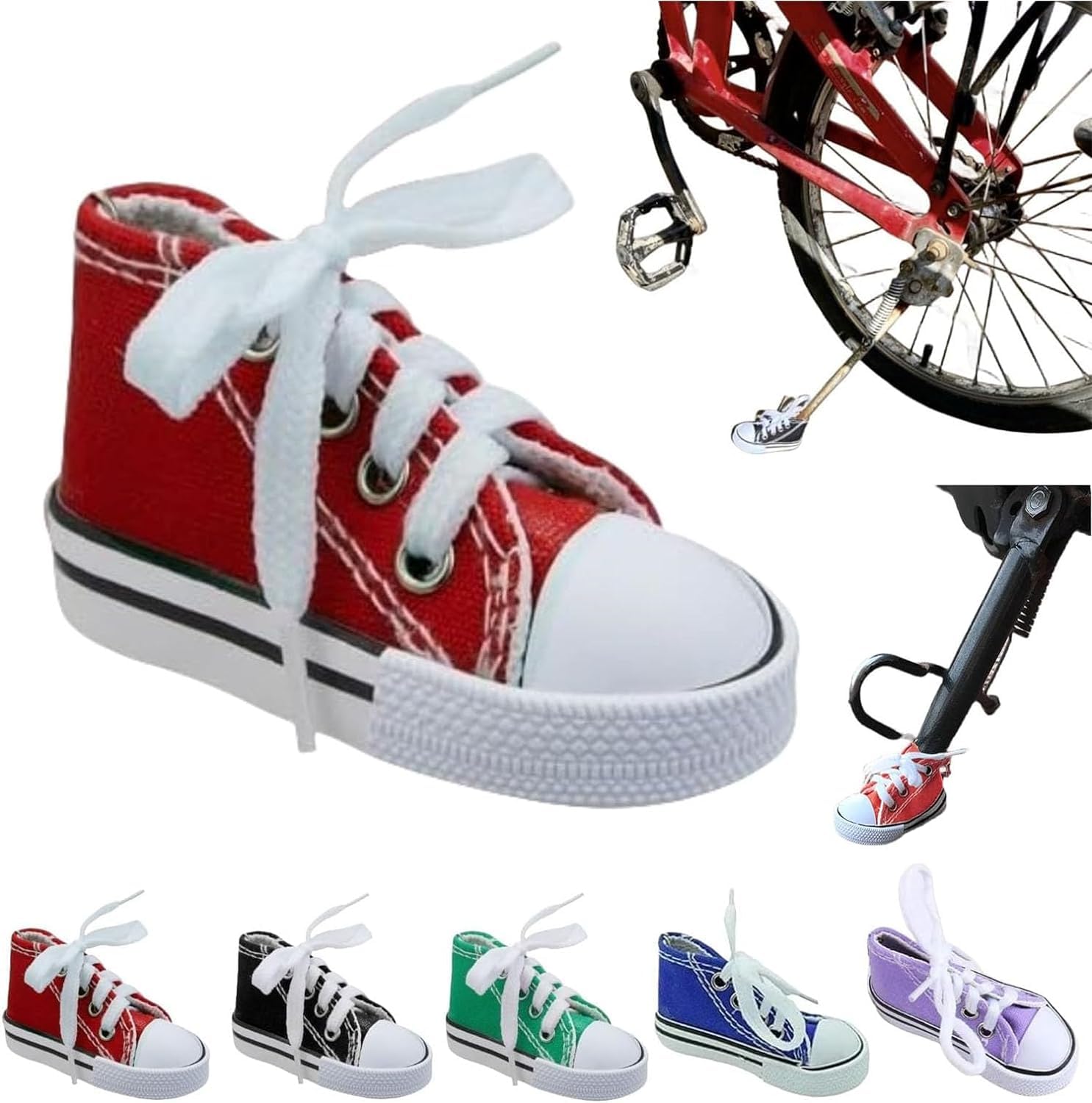 Personalisierte Motorrad-Fußstütze, kleiner Schuh, Motorrad-Seitenständer, Kickstand-Verlängerungspolster, Ständer-Verlängerungspad, niedliche Mini-Leinwandschuhe, Seitenstände (Red) von Gokame