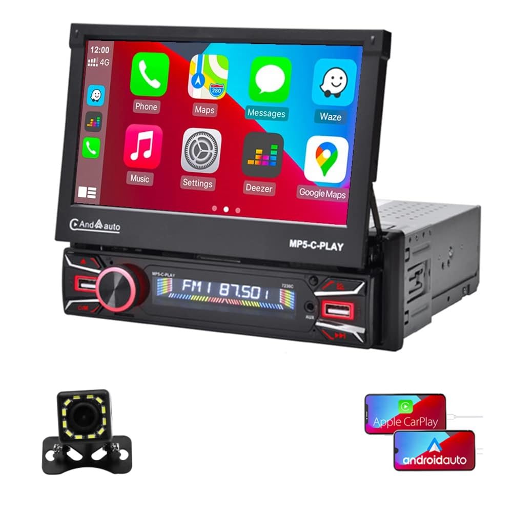 Gokeet 1Set Elektrisches Ausklappbares Touchscreen-Autoradio 1Din Autoradio Wireless CarPlay Android Auto von Gokeet