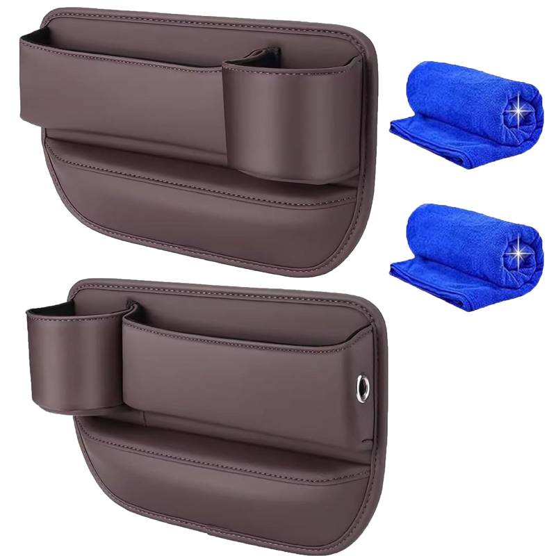 Goniome Naneug Auto Leder Getränkehalter Gap Bag, Autositz Aufbewahrungsbox mit Getränkehalter, Kein Logo Leder Autositz Aufbewahrung mit Wasser Becherhalter (Braun, 1 Set) von Goniome