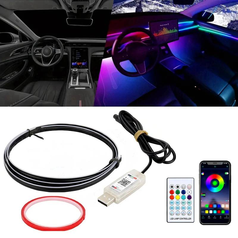 Goodream Innenraum Auto Ambient Lighting Kit, 110cm Dreamcolor USB LED ultradünne Acrylstreifen Lichter Neon Zubehör für Autos LKW SUV Center Console Dashboard mit APP&Remote Control von Goodream