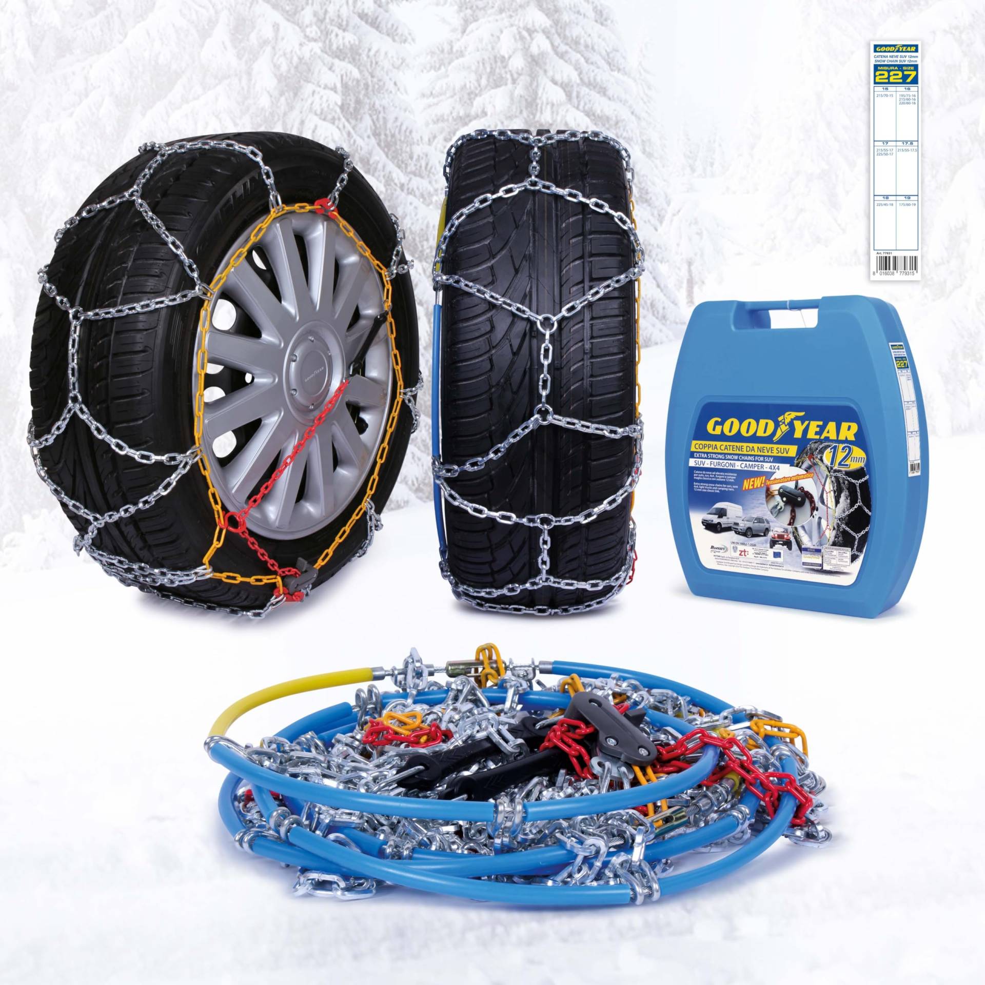 Goodyear 77931 Schneeketten 12 mm für SUV, Lieferwagen und Wohnmobil mit Selbstspannsystem, Größe 227 von Goodyear