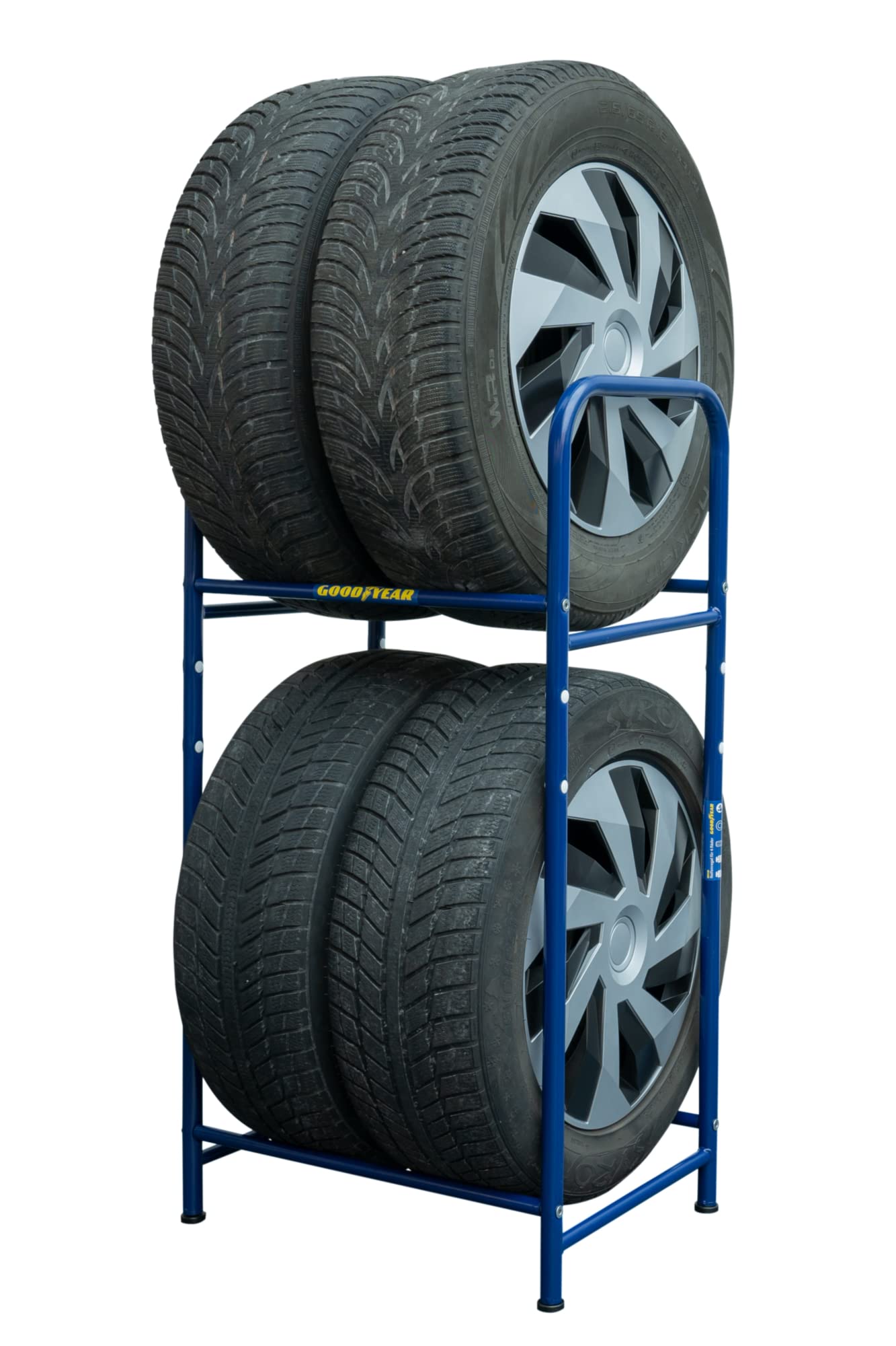 Goodyear Reifenregal für 4 Reifen, platzsparende Aufbewahrung, höhenverstellbar, 2 Ebenen, Tragkraft bis zu 120 kg, blau von Goodyear