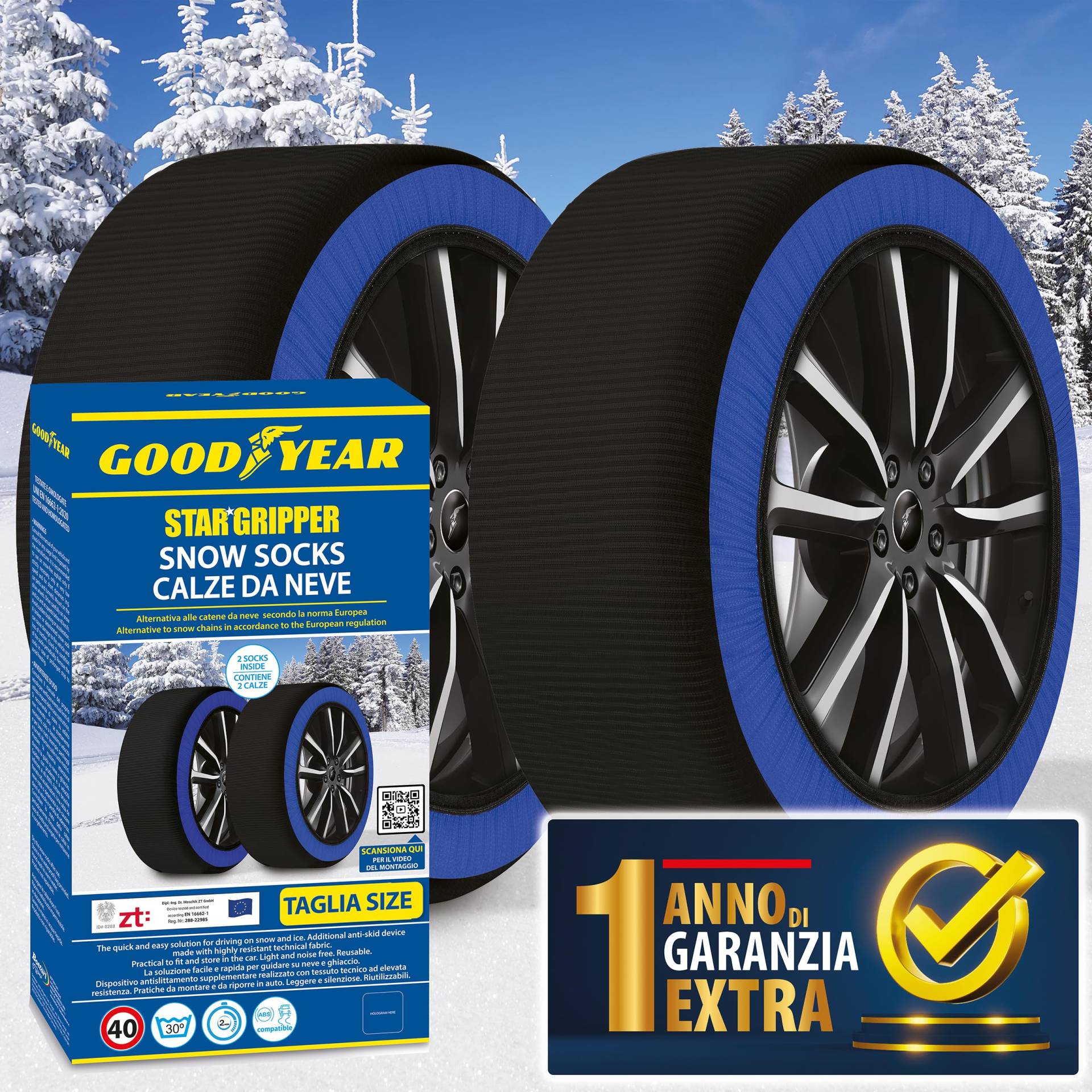 Goodyear Schneesocken Star Gripper Zugelassen Italien EN 16662-1:2020 Zwei Schneeketten aus Stoff für Auto Snow Sock Größe M von Goodyear