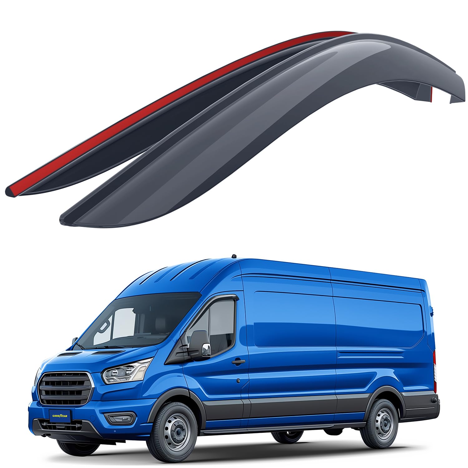 Goodyear Windabweiser für/kompatible mit Ford Transit 2013-2024 Van, Autofenster Regenschutz, Regenabweiser, Anklebbare Deflektoren, 2 Stück, Rauchfarben von Goodyear