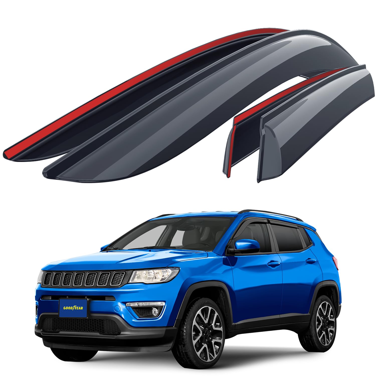 Goodyear Windabweiser für/kompatible mit Jeep Compass 2016-2024 SUV, Autofenster Regenschutz, Regenabweiser, Anklebbare Deflektoren, 4 Stück von Goodyear