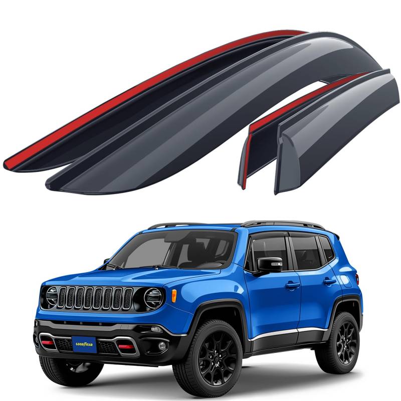 Goodyear Windabweiser für/kompatible mit Jeep Renegade 2014-2024, Autofenster Regenschutz, Regenabweiser, Anklebbare Deflektoren,4 Stück,Rauchfarben von Goodyear