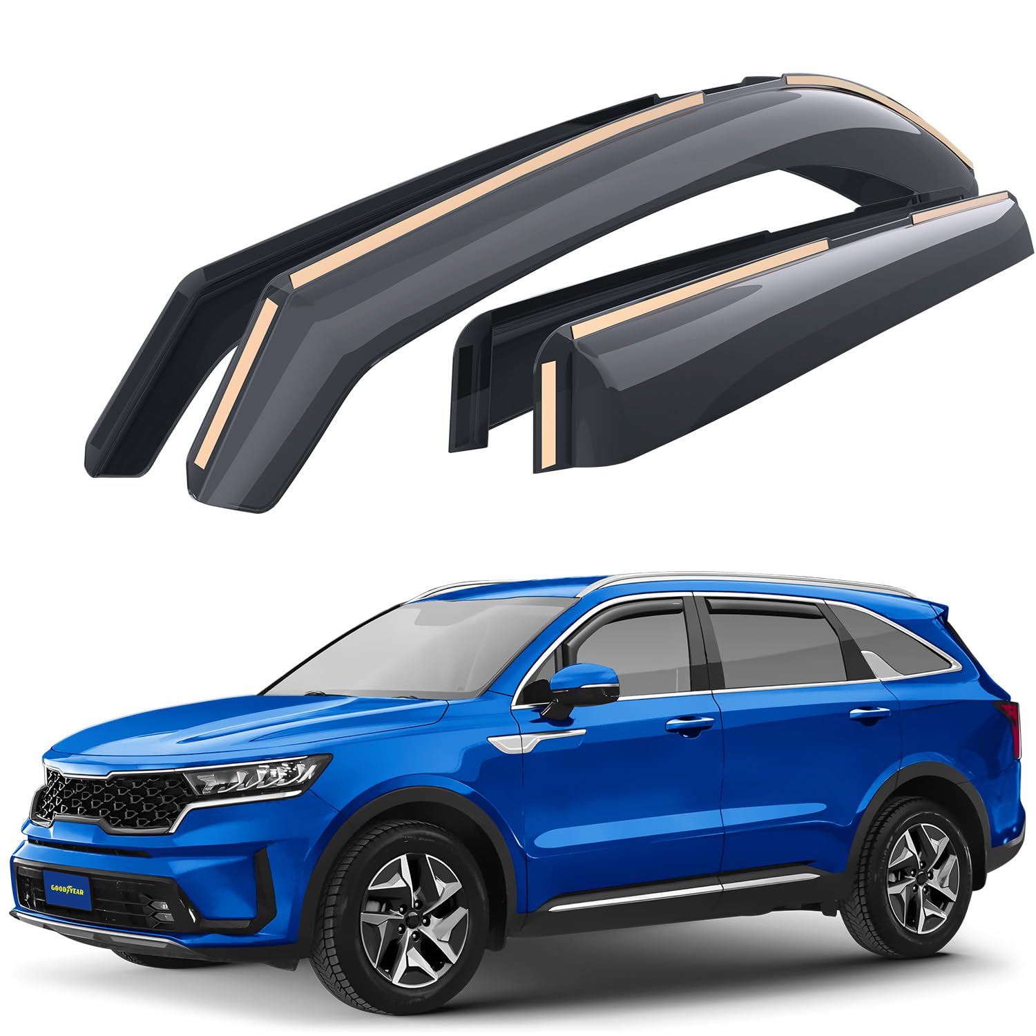 Goodyear Windabweiser für/kompatible mit Kia Sorento 2020-2025 SUV MQ4 - Integrierte Regenabweiser - Autofenster Sonnen-&Regenschutz - Windabweiser Autofenster - Einfache Montage - Garantie 4 Set von Goodyear