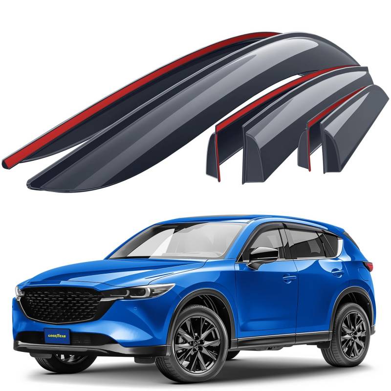 Goodyear Windabweiser für/kompatible mit Mazda CX-5 2017-2025 (II) KF- Stick-on Regenabweiser - Autofenster Regenschutz - Ermöglichen Frischluft - Waschstraßenfest - Einfache Montage 6 Set von Goodyear