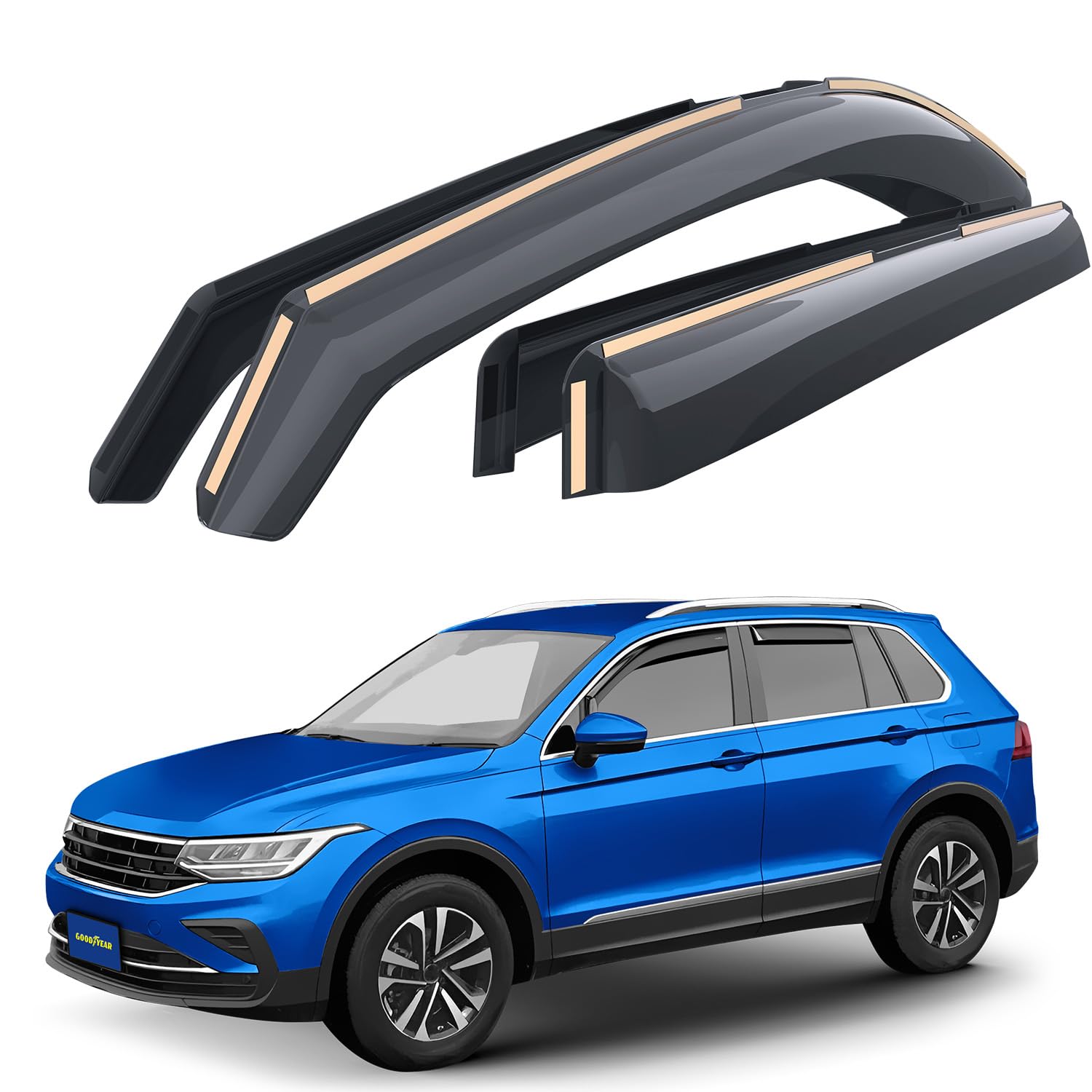 Goodyear Windabweiser für/kompatible mit Volkswagen Tiguan 2016-2023 Nicht für Allspace, Autofenster Regenschutz, Regenabweiser, Integrierte Deflektoren, 4 Stück von Goodyear