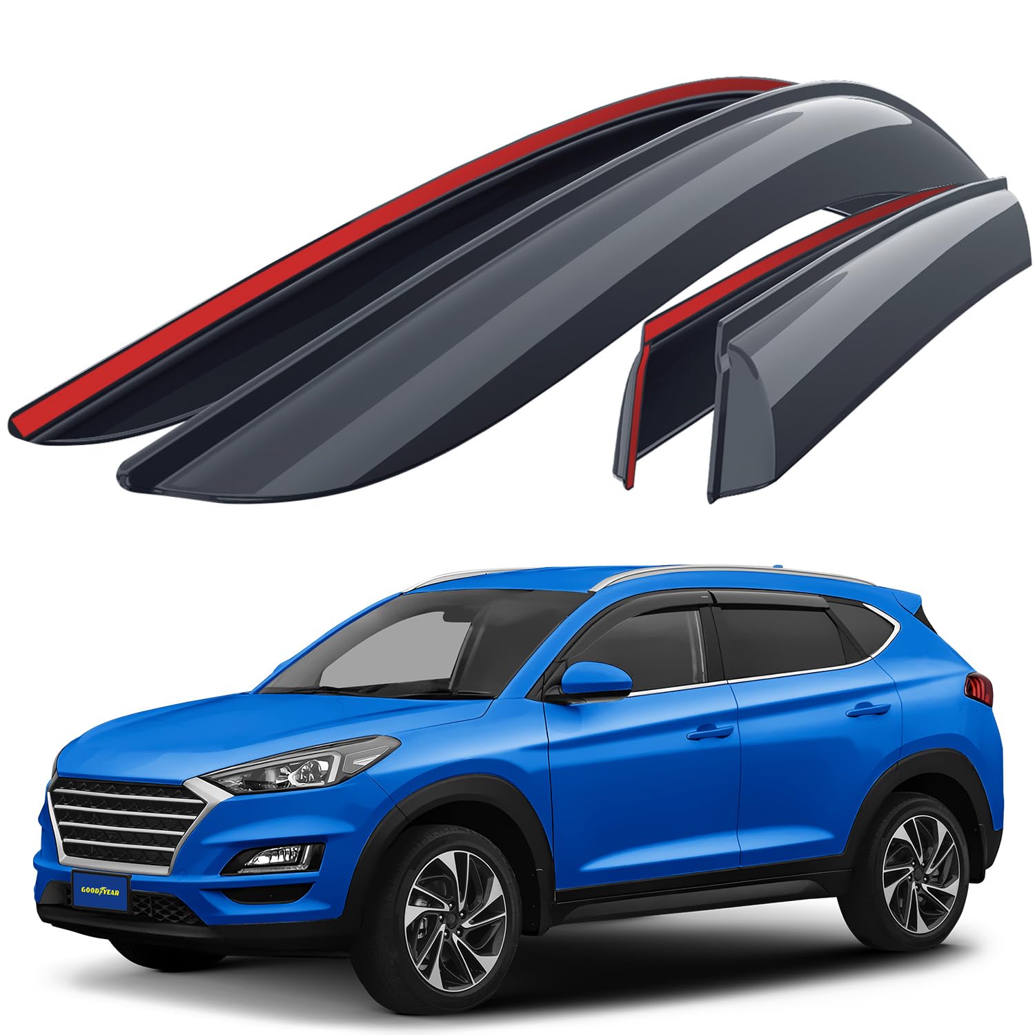 Goodyear Windabweiser für Hyundai Tucson 2015-2020 Autofenster Regenschutz, Regenabweiser, Anklebbare Deflektoren,4 Stück,Dunkel rauchig von Goodyear