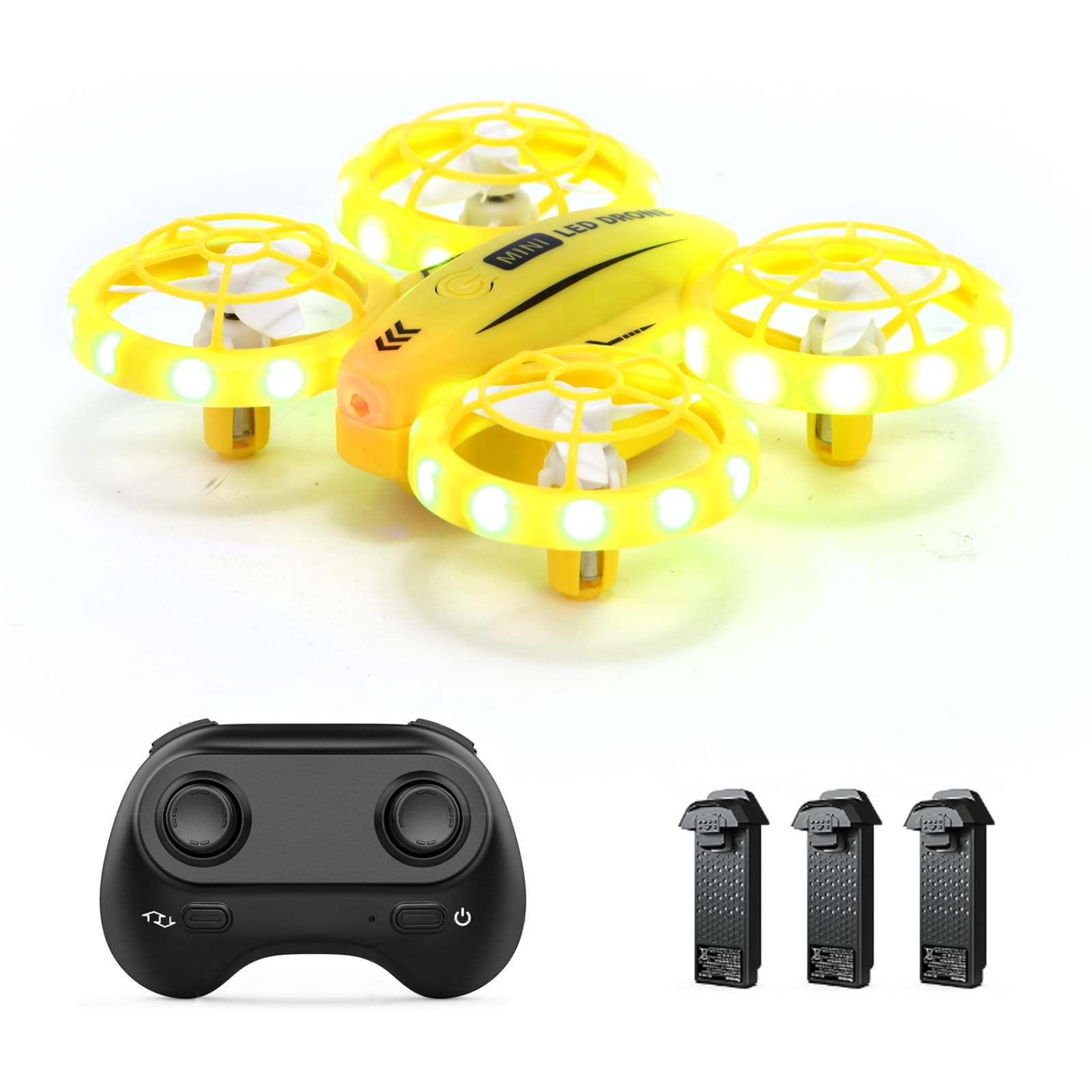 Goolsky Drohne Mini für Kinder 2,4 GHz 360° Drehungen, LED-Licht, Rückkehr mit Einem Klick, Headless-Modus, Höhenhaltung, 360°-Schutz, Ferngesteuerter Quadrocopter für Jungen Mädchen Anfänger Gelb von Goolsky