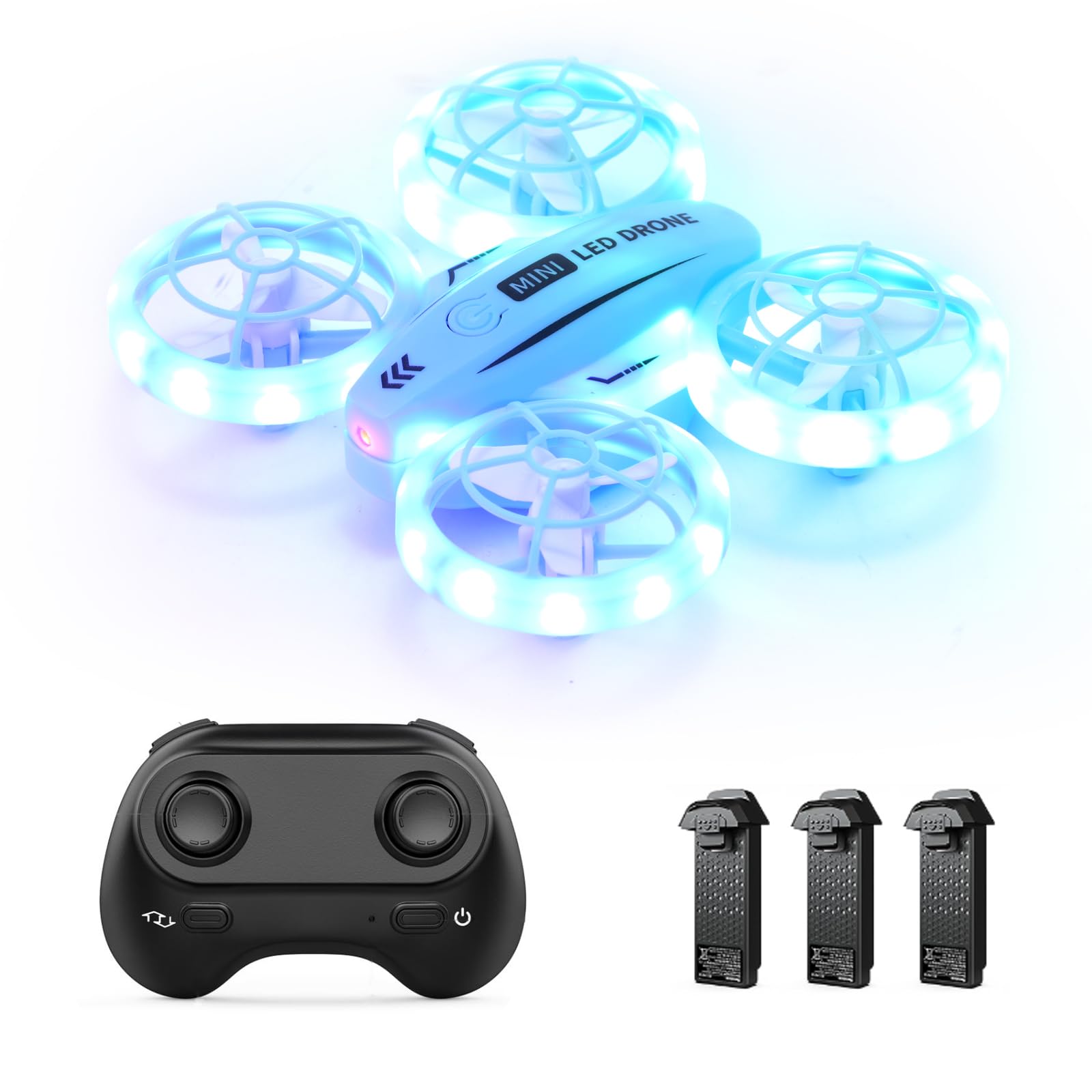 Goolsky Drohne Mini für Kinder 2,4 GHz 360° Drehungen, LED-Licht, Rückkehr mit Einem Klick, Headless-Modus, Höhenhaltung, 360°-Schutz, Ferngesteuerter Quadrocopter für Jungen Mädchen Anfänger Blau von Goolsky