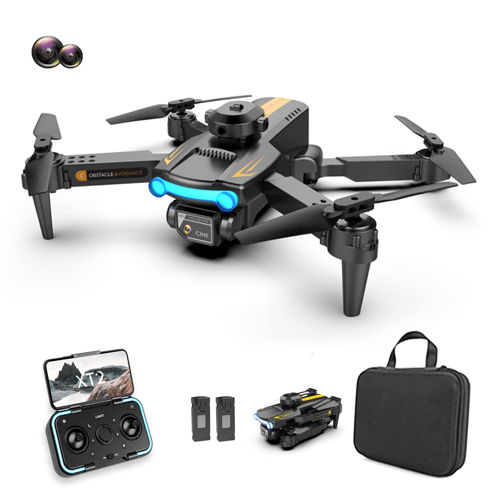 Goolsky LSRC XT2 Drohne, Drohne mit Kamera 4k Dual WIFI Positionierung des Optischen Flusses, 2,4GHz Erkennung von Hindernissen Quadrocopter Drohne für Anfänger Schwarz 2 Batterien von Goolsky