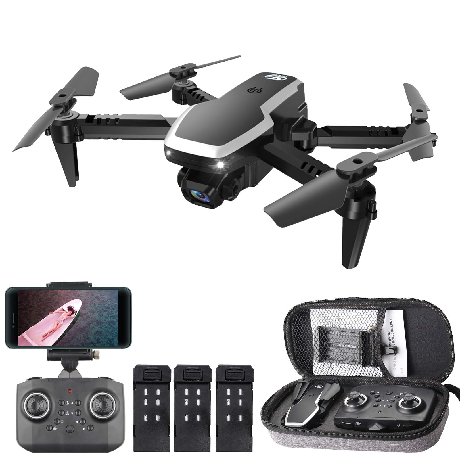 PRO RC Drohne mit Kamera 4K Mini Drohne Dual Kamera Faltbarer Quadcopter mit Funktion Flugbahn Flug Headless Modus 3D Flug Auto Hover One Key Start Landung One Key Return für Kinder von Goolsky