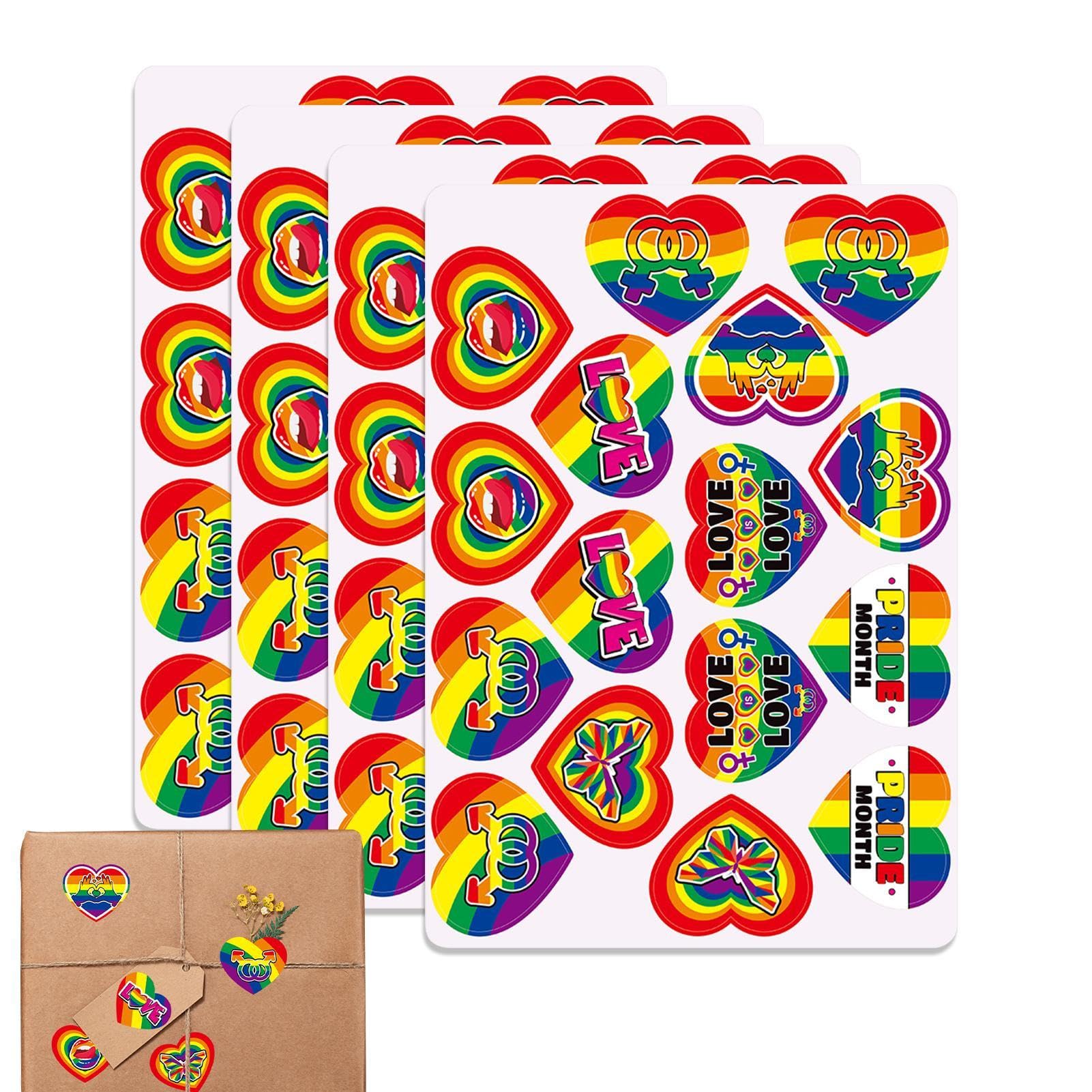 Goowafur Regenbogen-Herzaufkleber, Liebesaufkleber,64 Stück Pride-Aufkleber - Liebesaufkleber, Gay-Aufkleber für Grußkarten, Umschläge, Tassen, Geschenkboxen, Pride Parade, Regenbogen-Aufkleber von Goowafur