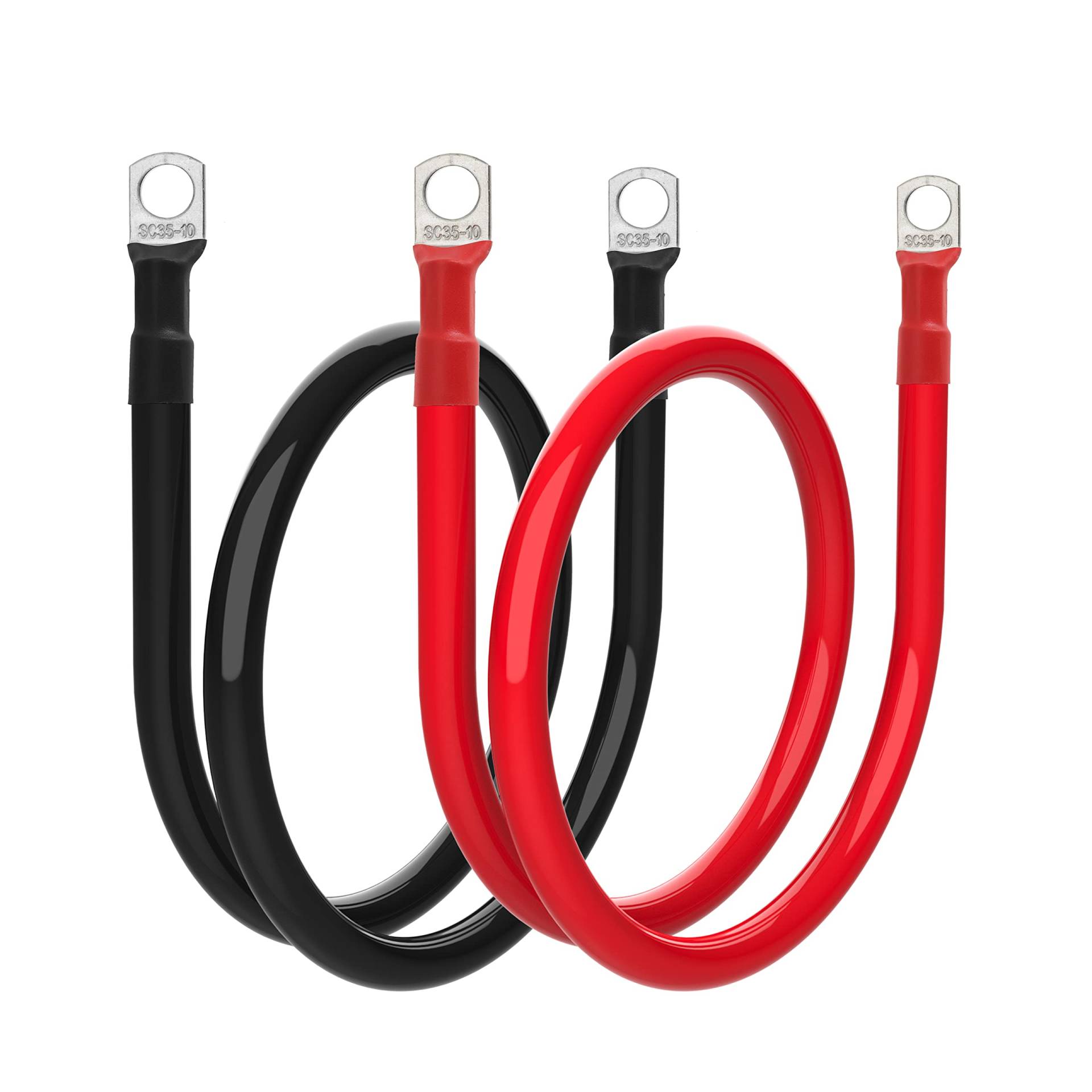 2 AWG Batteriekabel, 2 Gauge Batterie-Wechselrichterkabel mit 0,95 cm Ösen, reines Kupfer, Wechselrichter-Kabel-Set für Solar-Boot, Wohnmobil, Auto, Motorrad (91 cm, 1 rotes + 1 schwarzes Kabel) von Gopayia