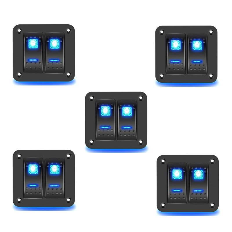 Gotoger 5X 2 Gang Rocker Switch Panel 5Pin Auf Off Pre-Wired Rocker Switch Wasserdicht Switche Panel für Car Marine ATV Trailer Blue von Gotoger