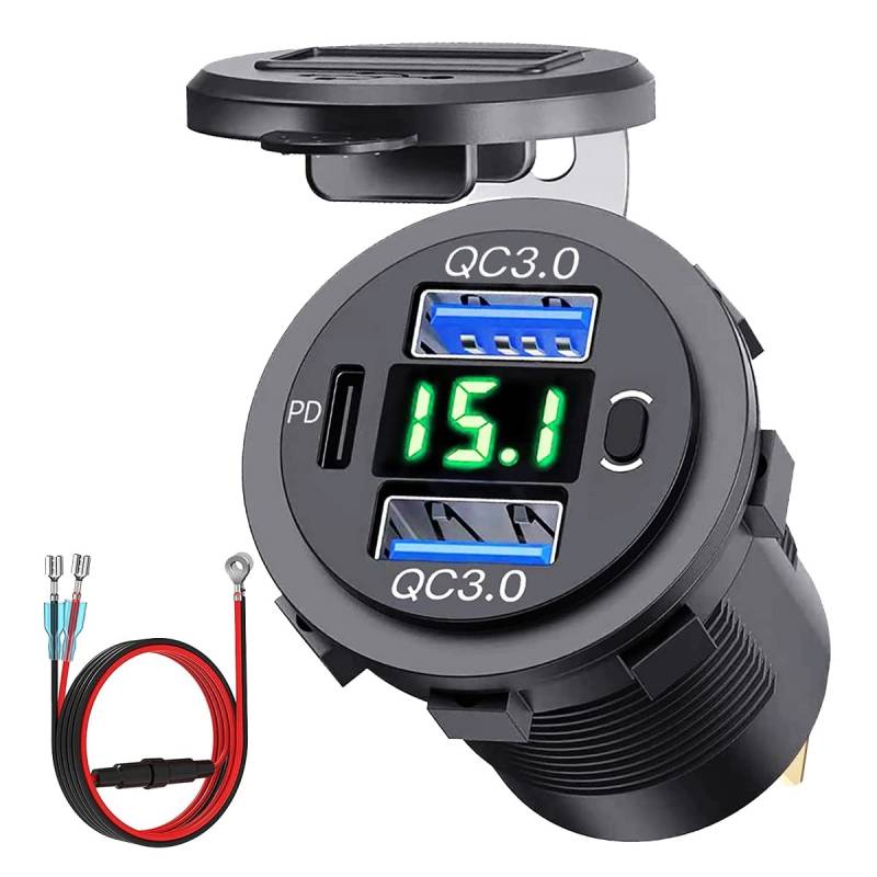 Gotoger USB-Ausgang, Dual-Schnellladung mit Voltmeter und Netzschalter, Multifunktions-12-V-USB-Ladegerät-Adapter für Auto, Marine, LKW von Gotoger