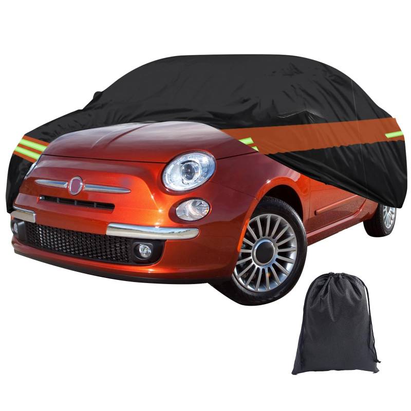 Autoabdeckung kompatibel mit FIAT 500/500C/500E/ABARTH 500 2007-2024 wasserdichte 6 Schichten Atmungsaktiv Vollgarage Autoplane Outdoor-Vollgarage für Regen, UV, Staub, Schutz für alle Jahreszeiten von Gotrain