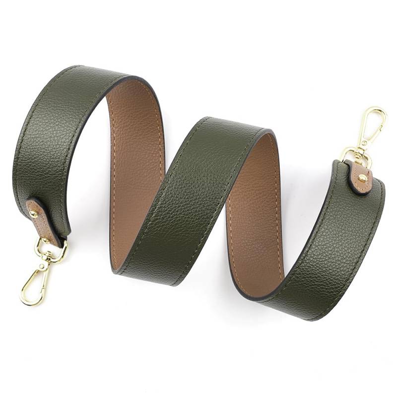 Doppelseitiger Ersatz-Taschenriemen aus echtem Leder, Verstellbarer Handtaschenriemen mit Schnallen, Grün-Khaki, 95cm von GrAles