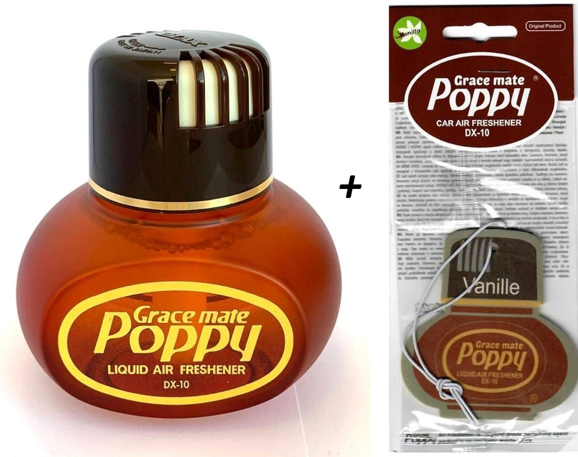 Poppy Grace Mate® Vanille Lufterfrischer, mit Klebepad, Duft Inhalt 150 ml, Inklusive Duft Hänger VANILLE Raumduft, LKW, Auto, Boot, Wohnmobil, Büro, Duft von Grace Mate Poppy