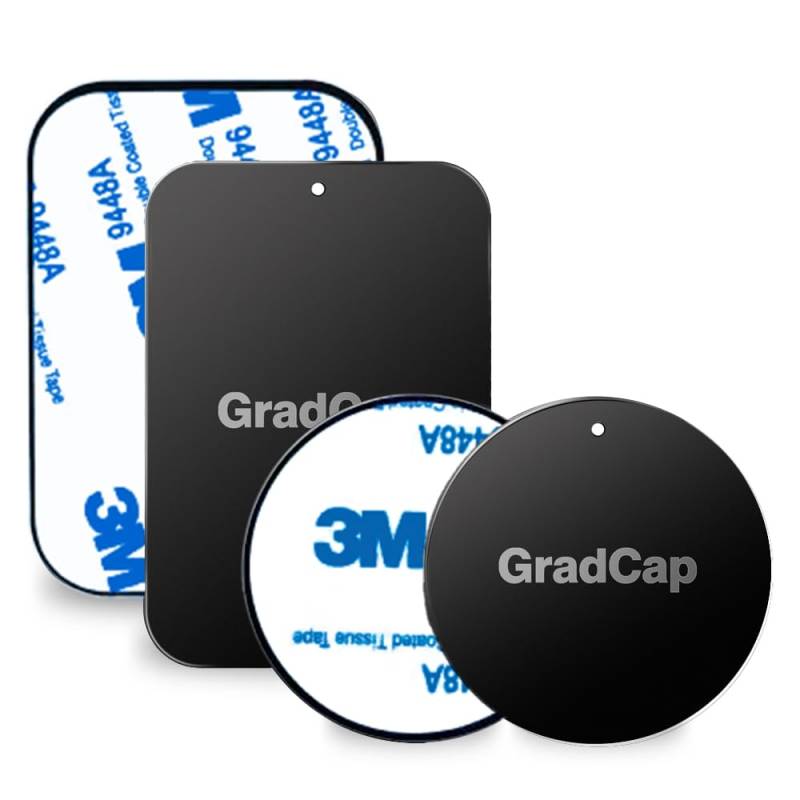 GradCap Metallscheibe Metallplatte für Magnethalterung Universal Ersatzplatte Schwarze Scheibe mit starkem Kleber für Kfz-Halterungen 2 Rechteck und 2 Rund (Alle Schwarz/Kein Logo) von GradCap