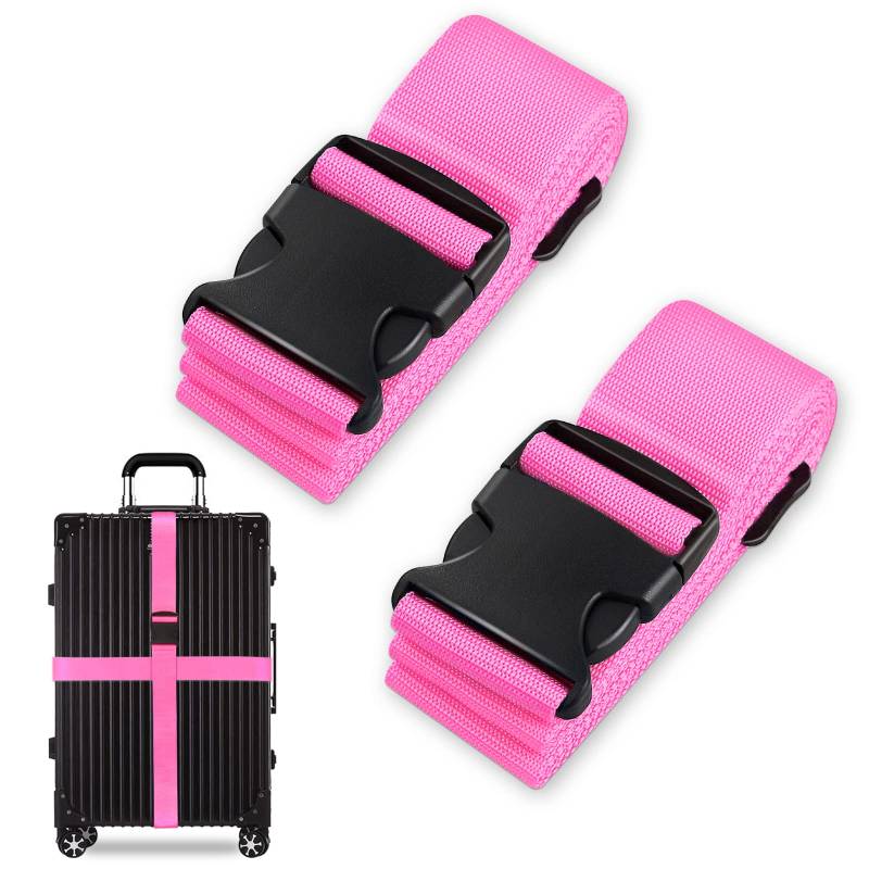 Koffergurt Set, gepäckband, kofferbänder, koffergurte Personalisierte Identifikation Verstellbare Rutschfestes Reisezube (Rosa, 2 Stück Set) von Grantop