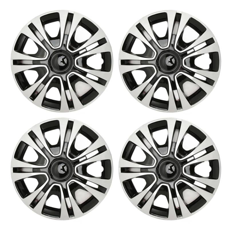 GRCFUMO 4PCS 13 Zoll Radnabenkappe, schwarz Silberne stilvolle Radbezüge Hubcaps, symmetrisch -Stil -Radbezüge Ersatz für Universal Cars Trucks Stahlrad von Grcfumo