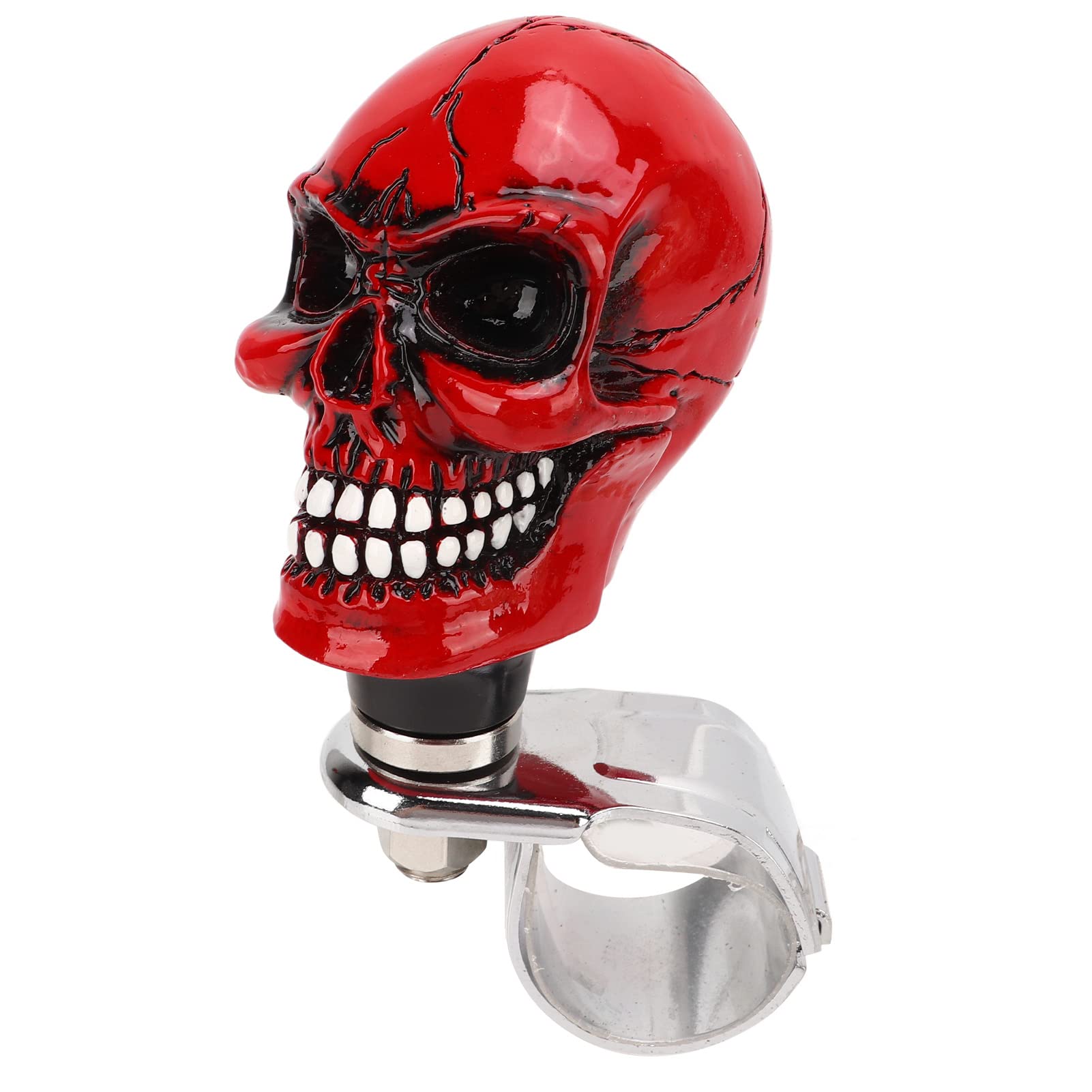 GRCFUMO Totenkopf-Lenkradknopf, Lenkradspinner, Totenkopf-Lenkrad-Drehknopf, Lenkrad-Bedienknopf 3 cm Durchmesser für Autos, LKWs, Traktoren, Boote, Schwarz (Rot) von Grcfumo