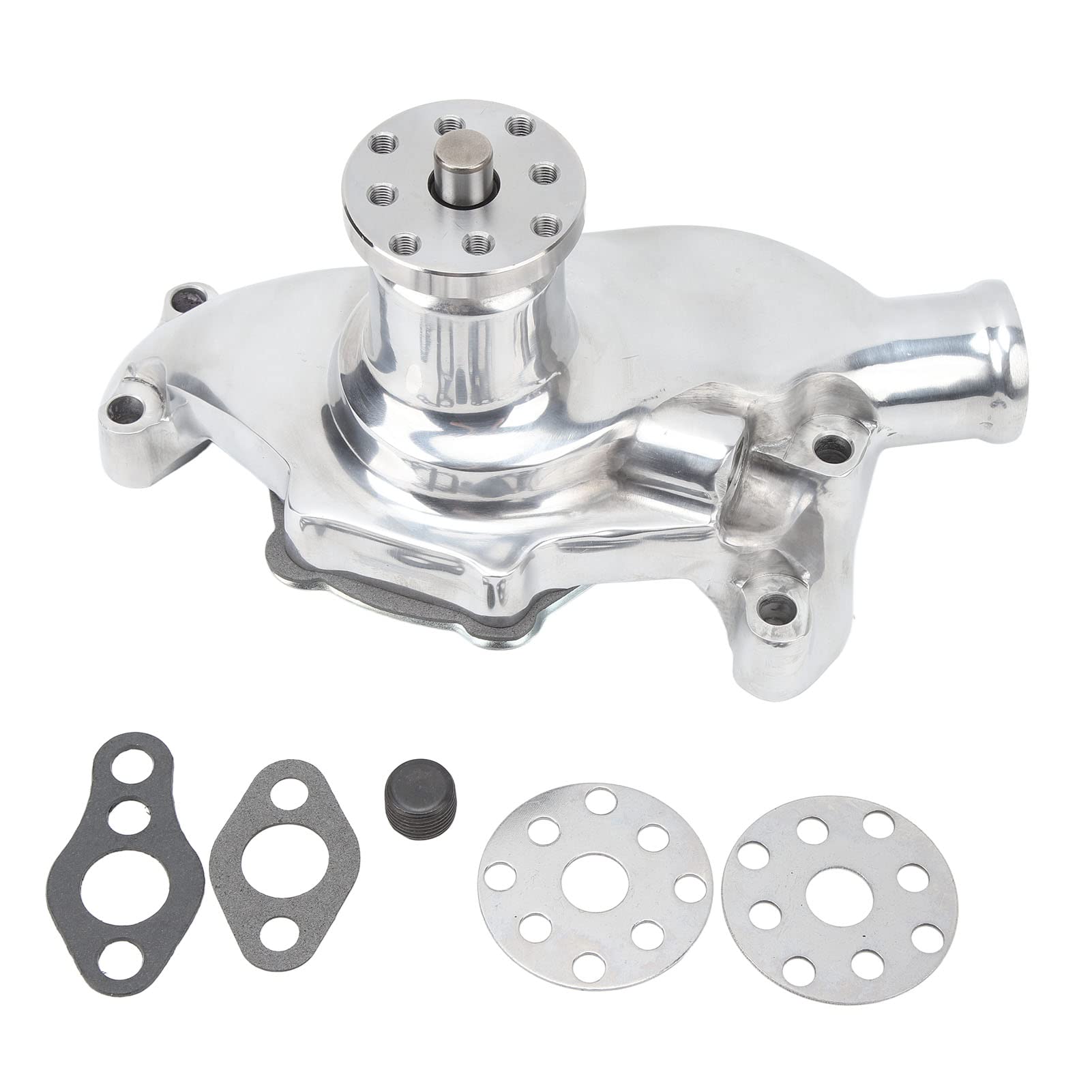 Grcfumo Kurzwasserpumpe, Aluminium-Motorwasserpumpe mit Schraube, Block-Kurzwasserpumpe mit Dichtung für SBC V8 283 327 350 1955 bis 1985 (Polished) von Grcfumo