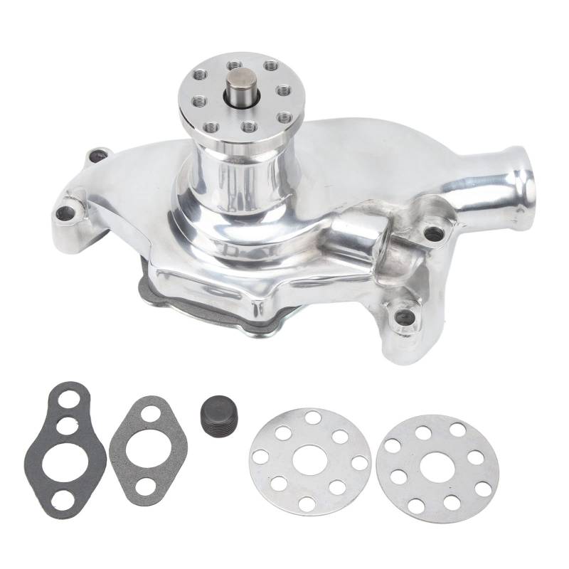 Grcfumo Kurzwasserpumpe, Aluminium-Motorwasserpumpe mit Schraube, Block-Kurzwasserpumpe mit Dichtung für SBC V8 283 327 350 1955 bis 1985 (Polished) von Grcfumo