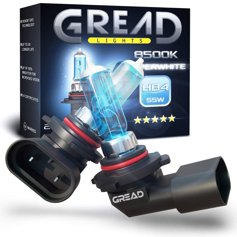 Gread - HB4 Lampe Auto HB4 12V 55W - super-white - Frontscheinwerfer 8500k E-Prüfzeichen eintragungsfrei - Xenon Optik - 2 Stück von Gread