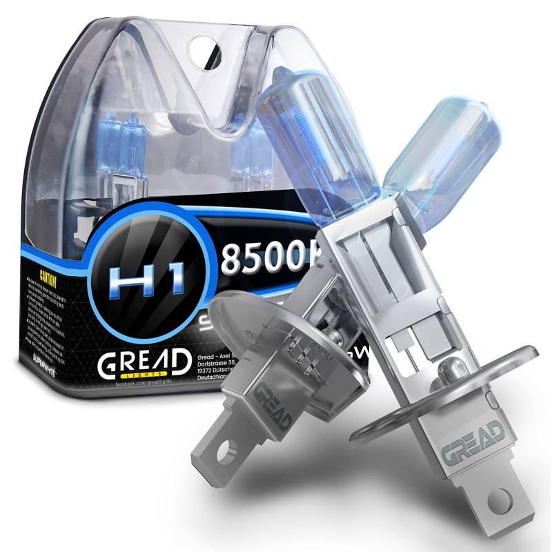 Gread - 2x H1 Halogen Birne Xenon Optik - superweiss - 8500k 55W - E-Prüfzeichen von Gread