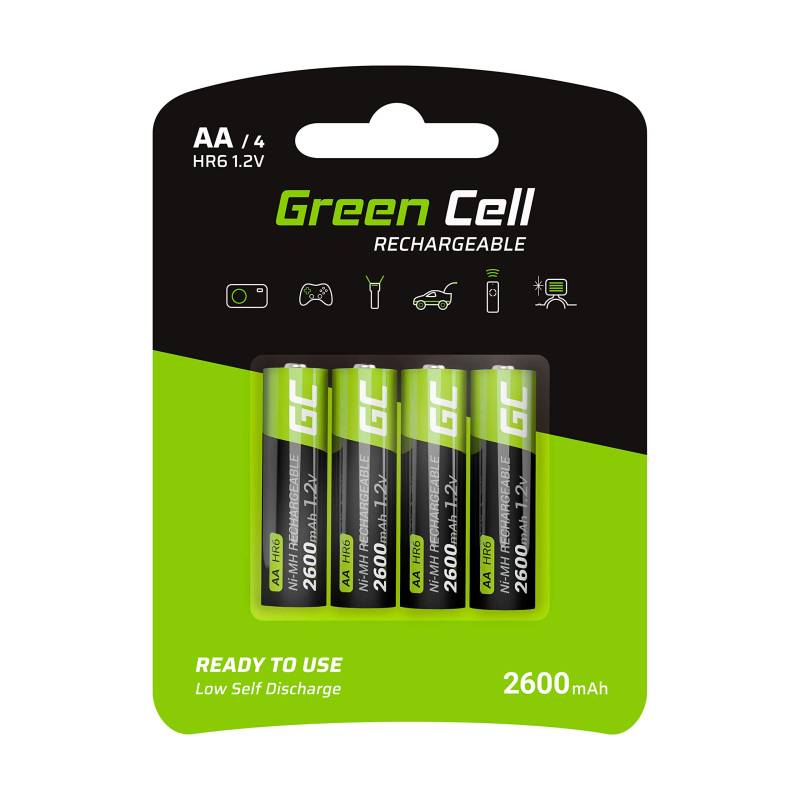 GREEN CELL Akku 2600 mAh 1.2V 2 Stück Mignon wiederaufladbare Batterien AA, Typ NI-MH, 1.2v vorgeladen, hohe Kapazität, zuverlässige Akku Batterien AA, langlebige Batterie AA Lösungen von Green Cell