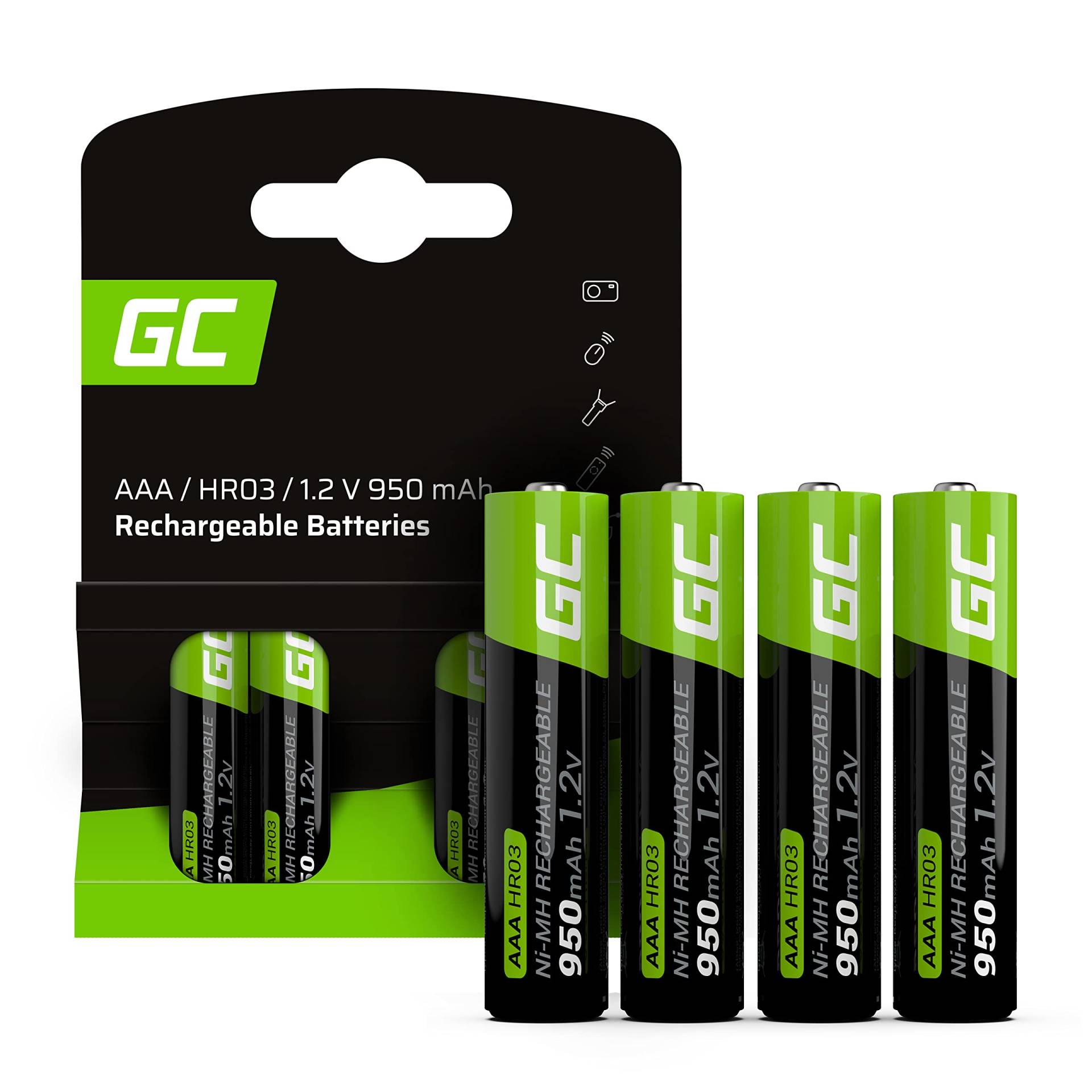 GREEN CELL Akku 950 mAh 1.2V [4 Stück] Batterien AAA, AAA Akkus Wiederaufladbar, Sofort Einsatzbereit, Geringe Selbstentladung, Ohne Memory-Effekt, AAA batterien Set von Green Cell