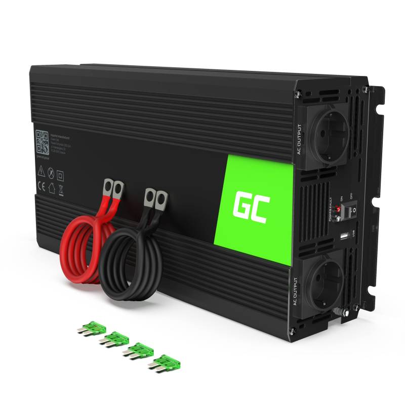 Green Cell® 1500W/3000W 12V auf 230V Reiner Sinus Volt kfz Spannungswandler Wechselrichter Konverter Pure Sine Wave Power Solar Inverter DC AC Umwandler Stromwandler Wohnwagen Auto Autoladegerät von Green Cell