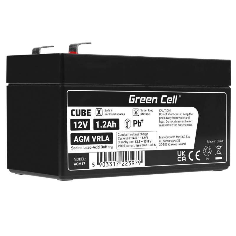 Green Cell® AGM 12V 1,2Ah Akku Vlies Batterie VRLA Blei Batterie Bleiakku Ersatzakku Akkubatterie Versorgungsbatterie Zyklenfest Wartungsfrei für Elektro Spielzeug Alarm Notstrom Kinderfahrzeuge von Green Cell