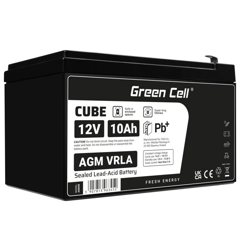 Green Cell® AGM 12V 10Ah Akku Vlies Batterie VRLA Blei Batterie Bleiakku Ersatzakku Akkubatterie Versorgungsbatterie Zyklenfest Wartungsfrei UPS USV Scooter Rasenmäher Rollstuhl eBike ATV von Green Cell