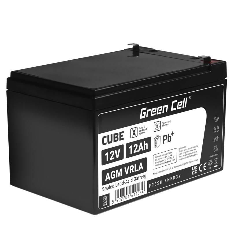 Green Cell® AGM 12V 12Ah Akku Vlies Batterie VRLA Blei Batterie Bleiakku Ersatzakku Akkubatterie Versorgungsbatterie Zyklenfest Wartungsfrei UPS USV Notstrom Rasenmäher Rollstuhl Kinderauto von Green Cell