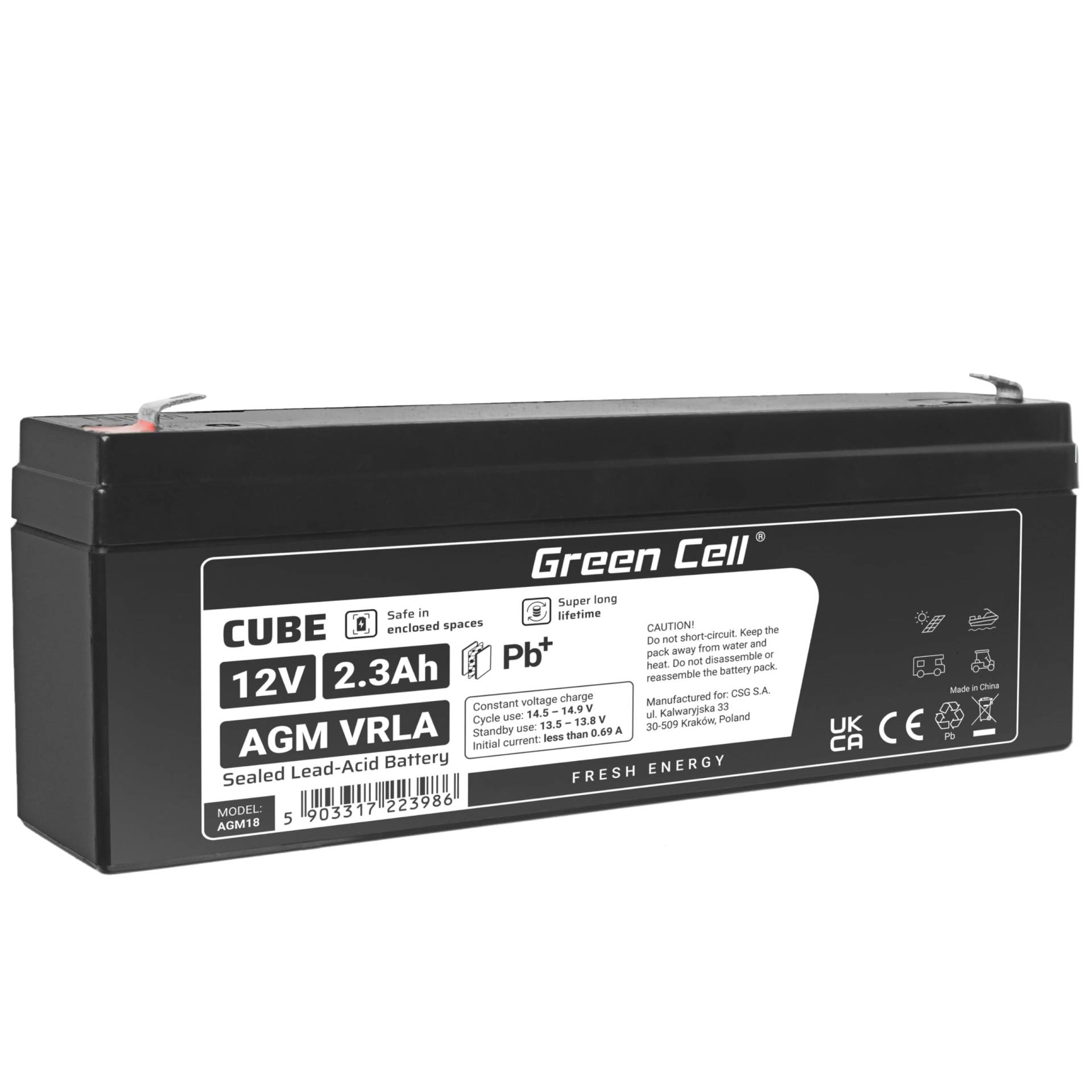 Green Cell® AGM 12V 2,3Ah Akku Vlies Batterie VRLA Blei Batterie Bleiakku Ersatzakku Akkubatterie Versorgungsbatterie Zyklenfest Wartungsfrei für Elektro Spielzeug Alarm Notstrom Kinderfahrzeuge von Green Cell