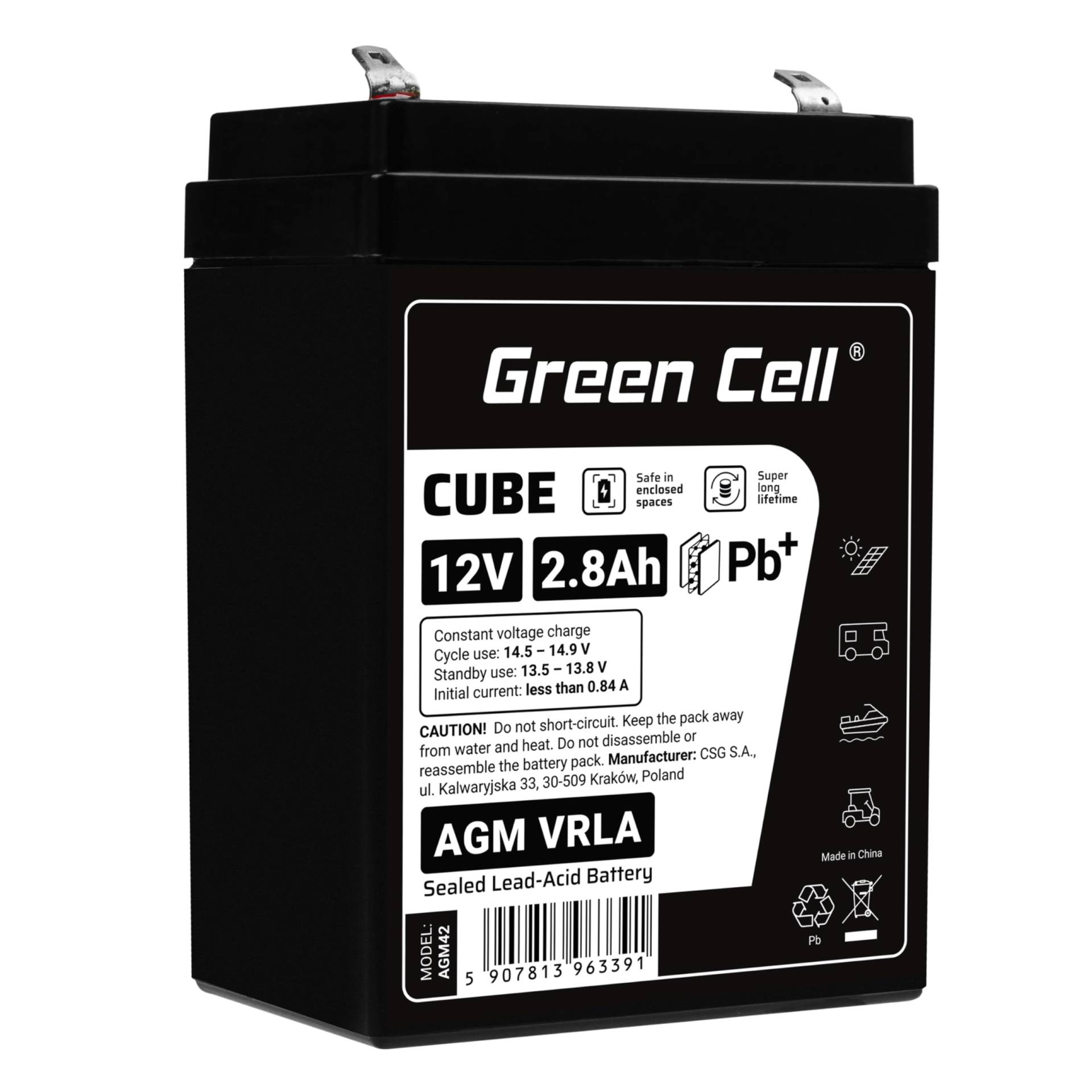 Green Cell® AGM 12V 2,8Ah Akku Vlies Batterie VRLA Blei Batterie Bleiakku Ersatzakku Akkubatterie Versorgungsbatterie Zyklenfest Wartungsfrei für Elektro Spielzeug Alarm Ofenpumpen Elektrozäune von Green Cell