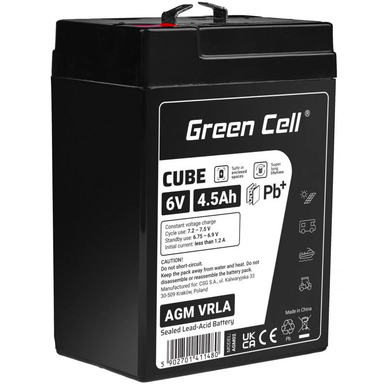 Green Cell® AGM 6V 4,5Ah Akku Vlies Batterie VRLA Blei Batterie Bleiakku Ersatzakku Akkubatterie Versorgungsbatterie Zyklenfest Wartungsfrei für Elektro Spielzeug Alarm Notstrom USV UPS von Green Cell