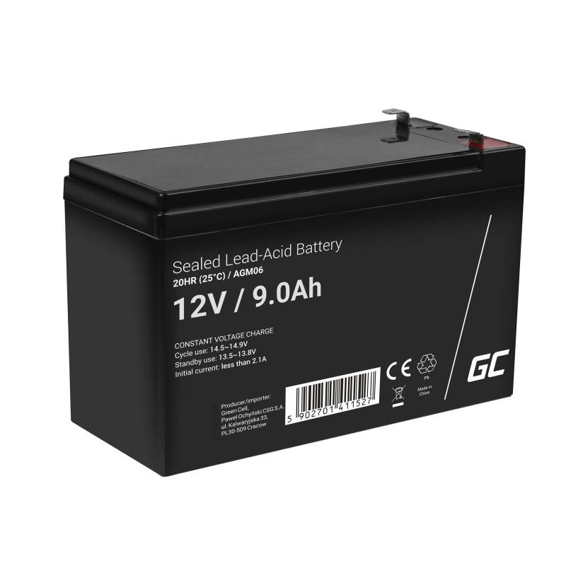 Green Cell AGM 12V 9Ah Akku VRLA Blei-Batterie Bleiakku Ersatzakku Gelakku Akkubatterie Zyklenfest Unbemann UPS | USV | Notstrom | USV-Anlage |UPS -Anlage | Backup-Batterie | Batteriebackup, AGM06 von Green Cell