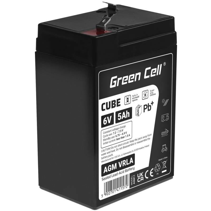 Green Cell AGM 6V 5Ah Akku VRLA Blei-Batterie Bleiakku Ersatzakku Gelakku Akkubatterie Zyklenfest Unbemannt Spielzeug | Elektro Spielzeug| Alarm | Notstrom | Kinderfahrzeuge| Kinder-Quad von Green Cell