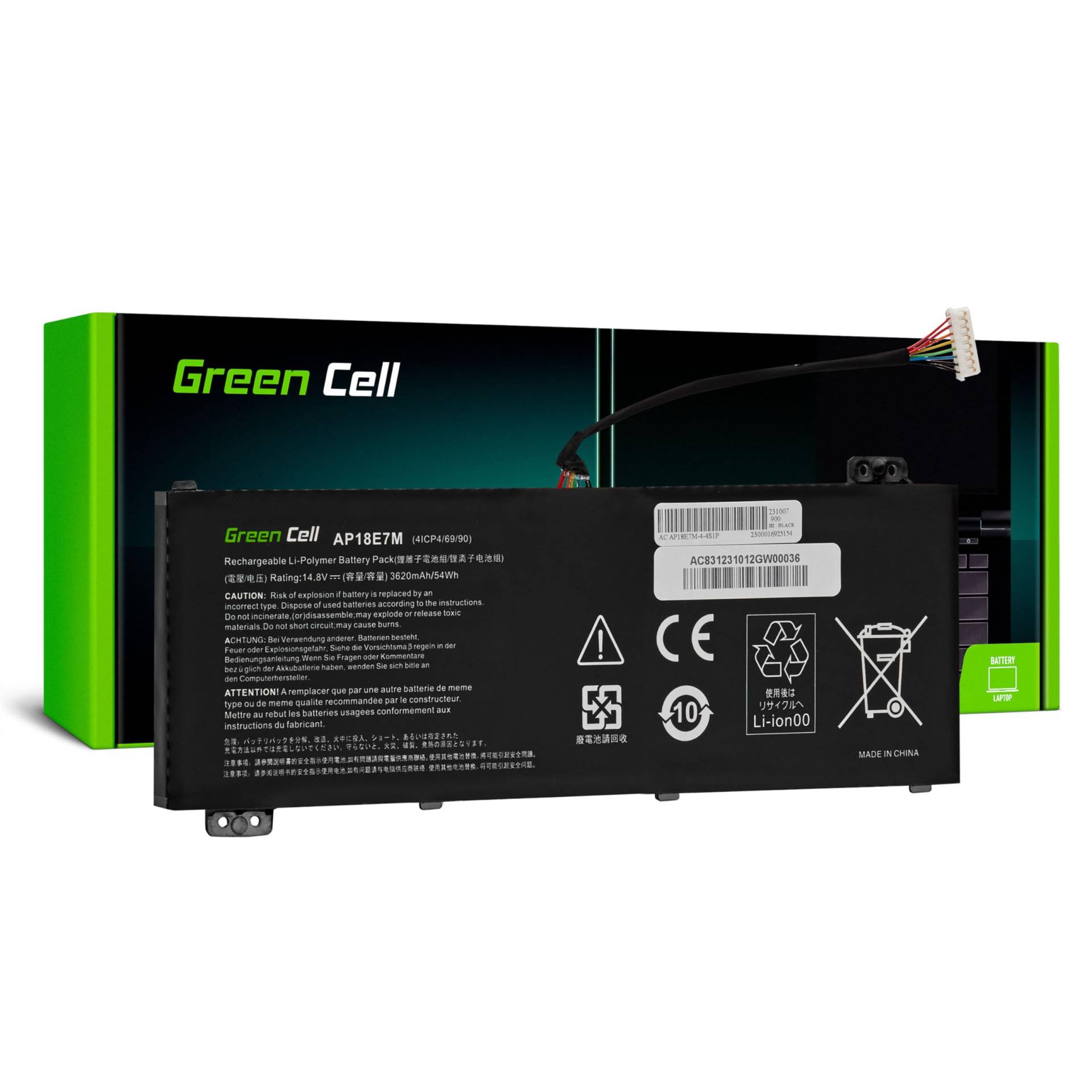 Green Cell AP18E7M AP18E8M Akku für Acer Nitro 5 AN515-44 AN515-45 AN515-54 AN515-55 AN515-57 AN515-58 Laptop (3620mAh 14.8V Schwarz) von Green Cell